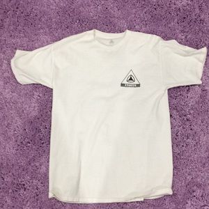 White active shirt with black logo.